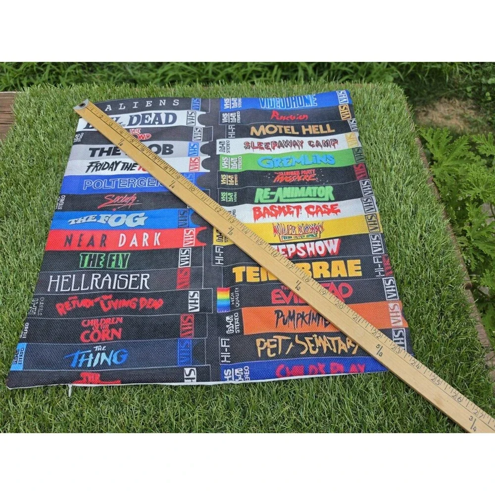 Retro Horror Movie VHS Square Pillow Cover 17.5